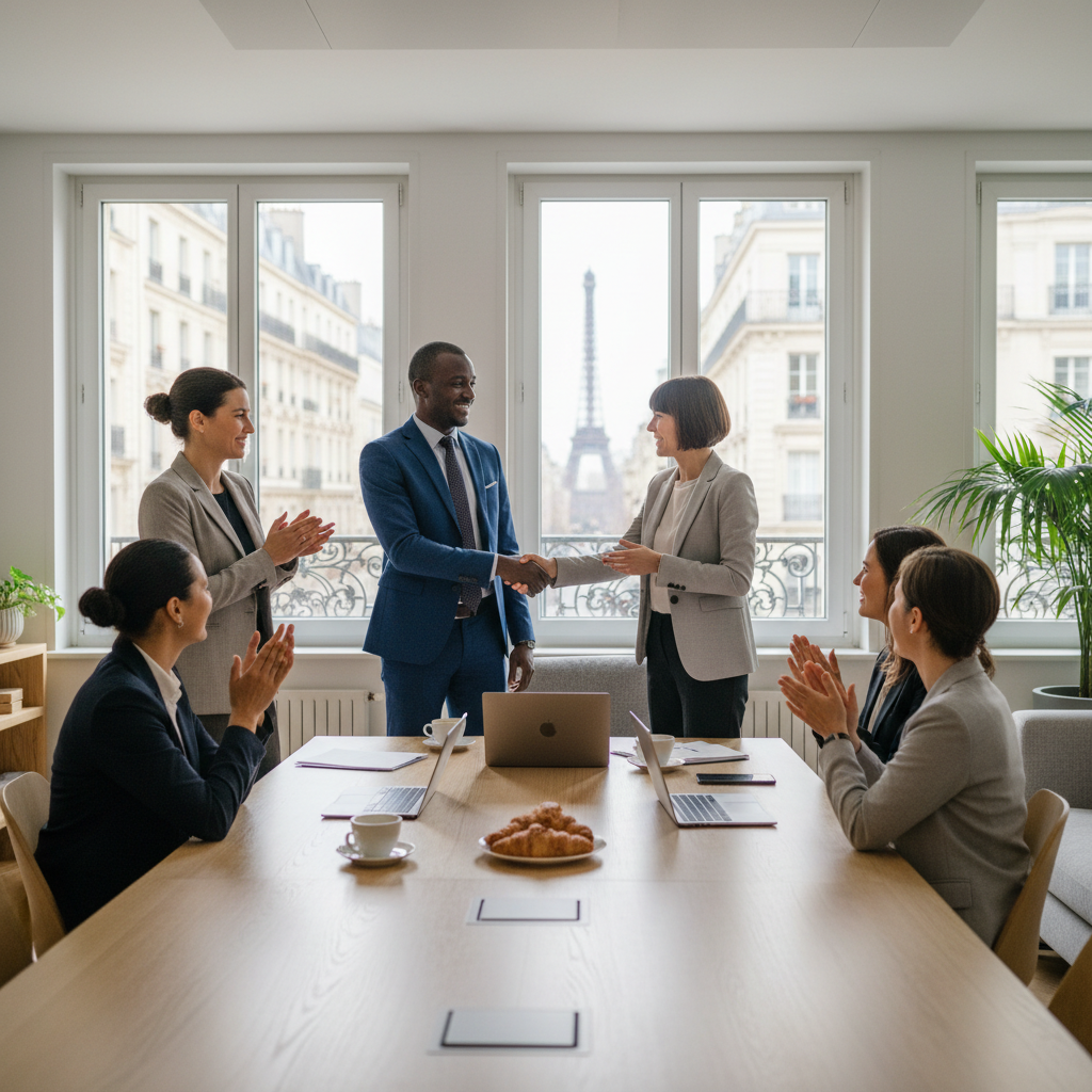 Accueil chaleureux d'un professionnel kényan dans une entreprise française.
